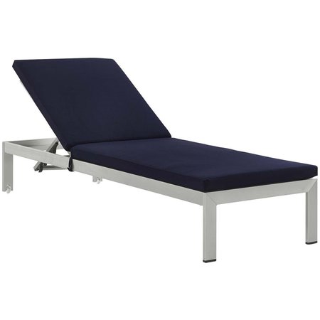 PATIO TRASERO Shore Outdoor Patio Aluminum Chaise with Cushions, Silver Navy PA1727028
